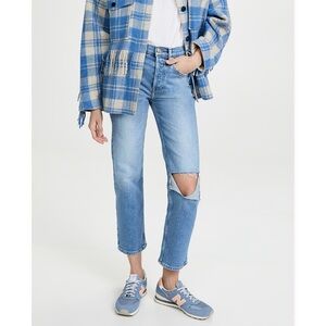 RE/DONE 70s Stove Pipe Jeans in Rodeo Indigo With Hole Size 25